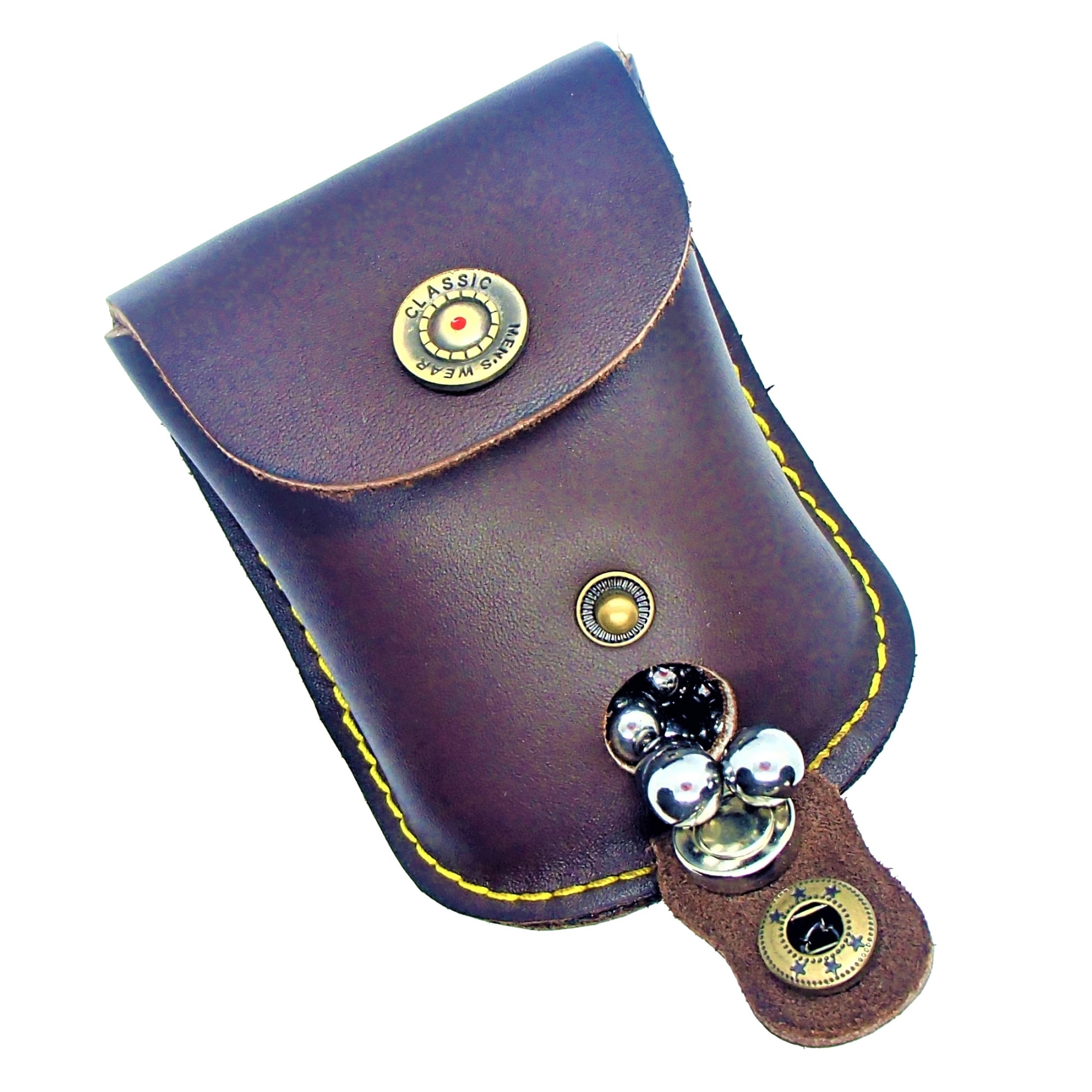 Holster din piele pentru bile prastie, prindere curea, bile incluse