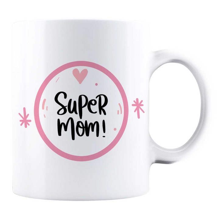 Cana alba personalizata. IMC. "Super mom". Ceramica. 330 ml