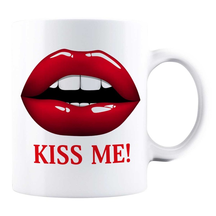 Cana alba personalizata. IMC. "KISS ME!". Ceramica. 330 ml