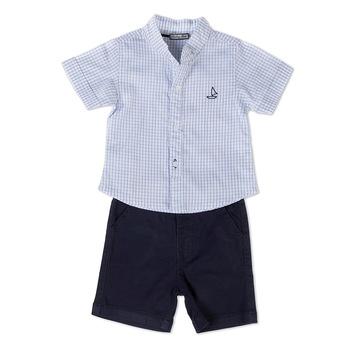 Set 2 piese baiat, camasa cu carouri si pantalon scurt, Babybol, navy Set 2 piese baiat, camasa cu carouri si pantalon scurt, Babybol, navy
