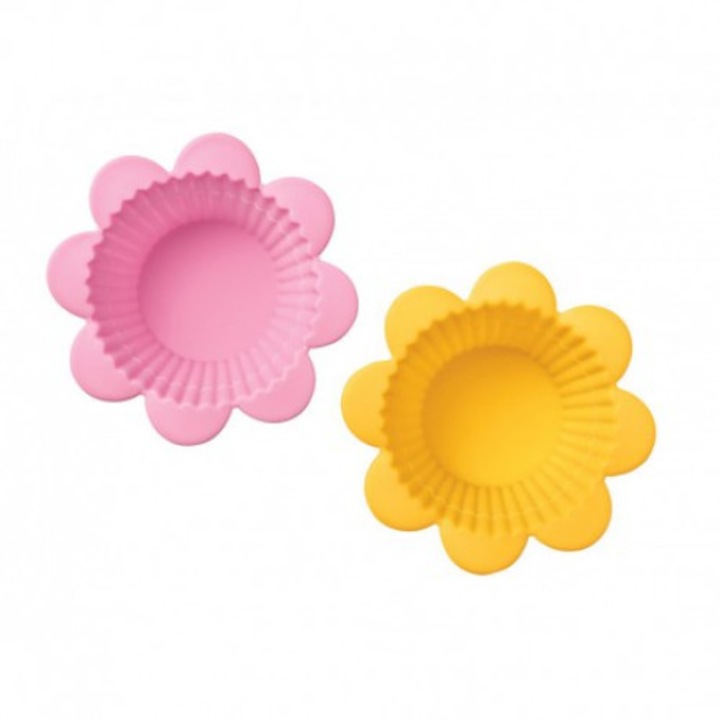 Set 12 cupe de copt "Flower" pentru briose, Silicon, Wilton