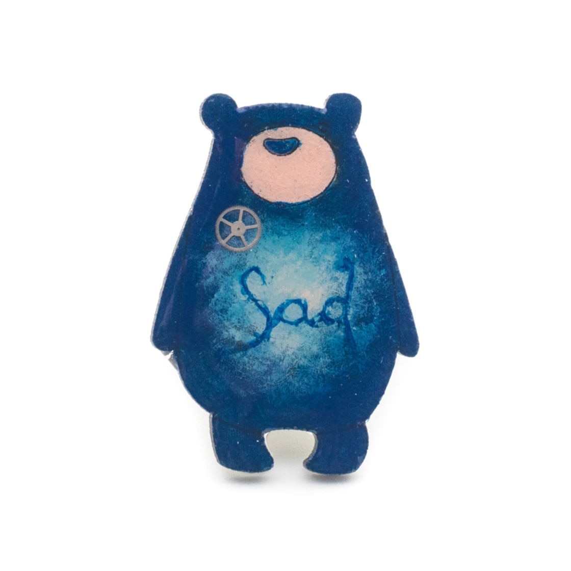 Brosa Lemn Ursulet Sad 303, 45mm, Albastru