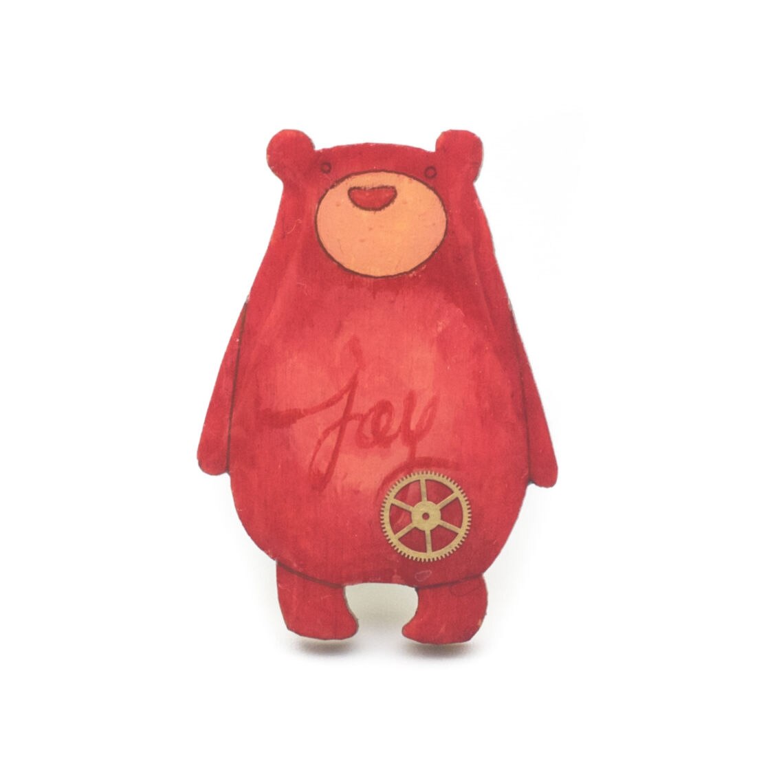 Brosa Lemn Ursulet Joy 302, 45mm, Rosu