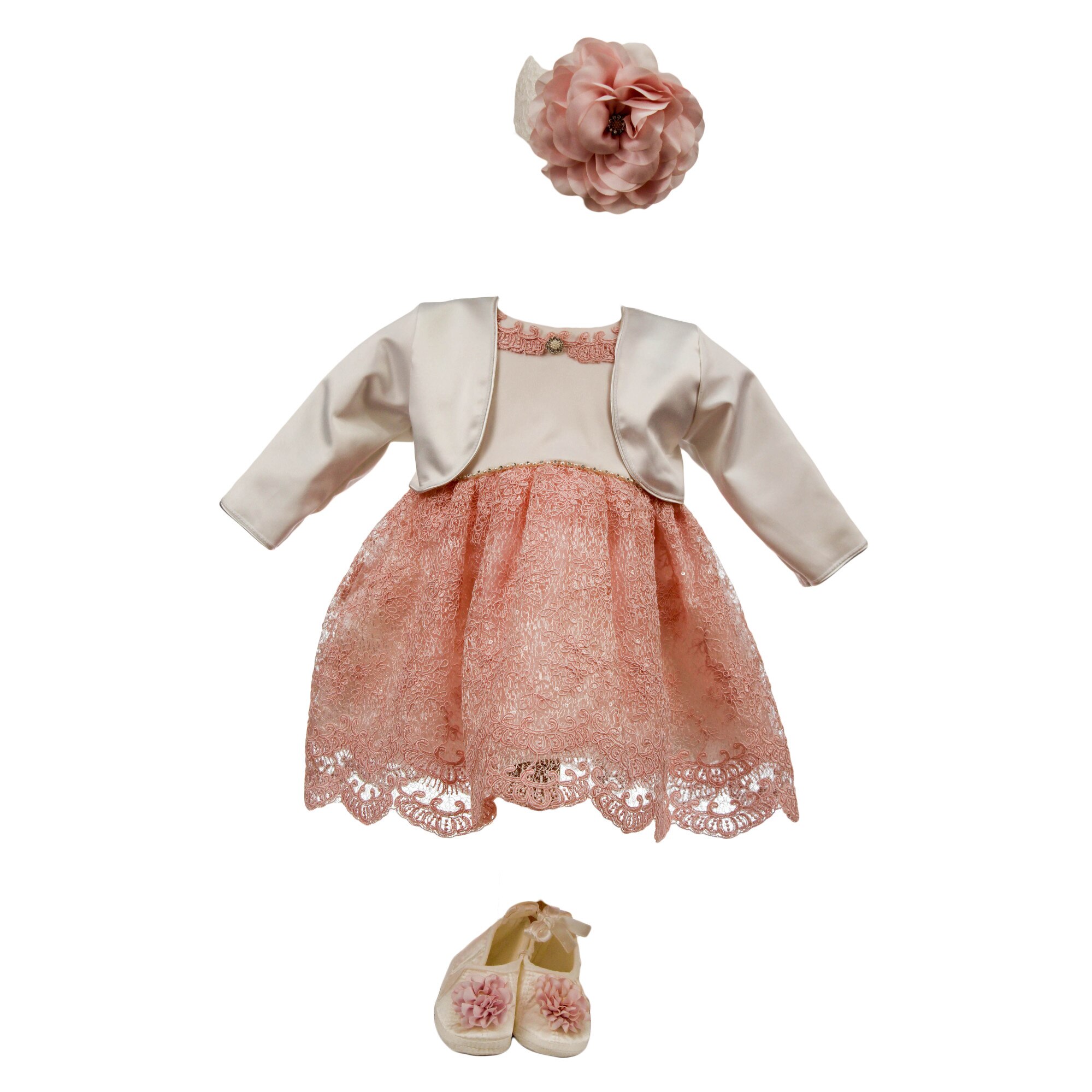 Rochie botez, model Pink Angel, culoare roz, varsta 3-6 luni