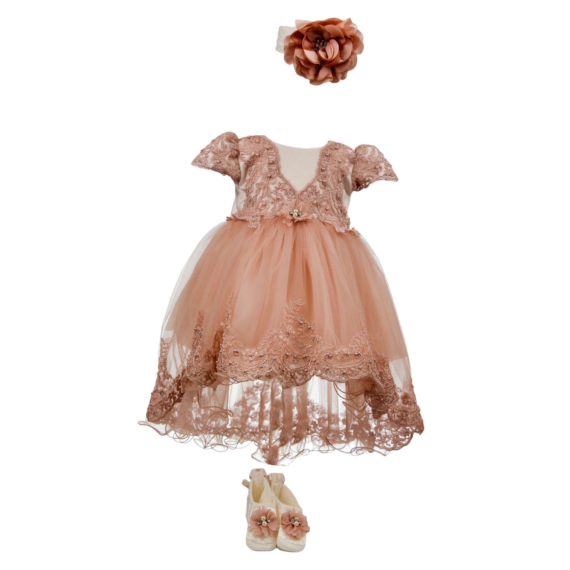 Rochie botez, model Mica Printesa, culoare roz, varsta 3-6 luni