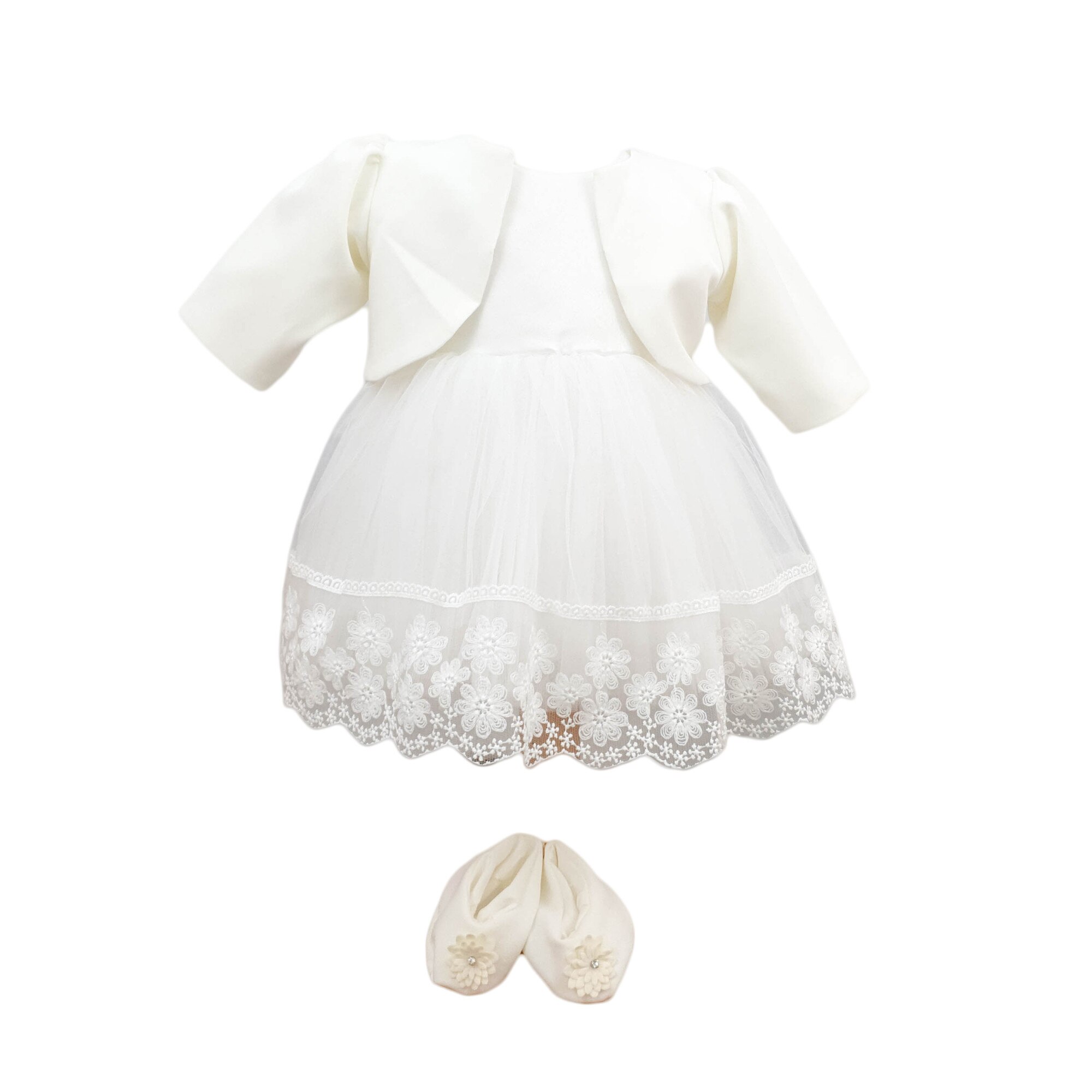 Rochie botez, cu maneca scurta, culoare alba, varsta 6 luni