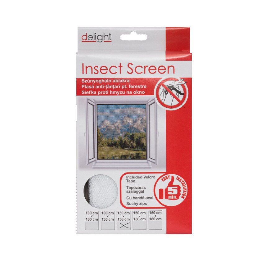 Plasa anti-tantari pentru ferestre, poliester, 130x150cm, alb, lavabil, rezistent UV