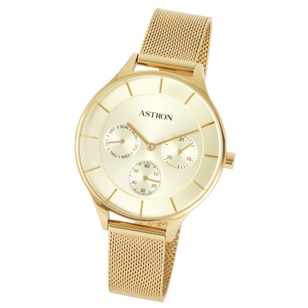 Ceas de dama ASTRON, mecanism quartz, carcasa si bratara aurie, cadran auriu, 36 mm