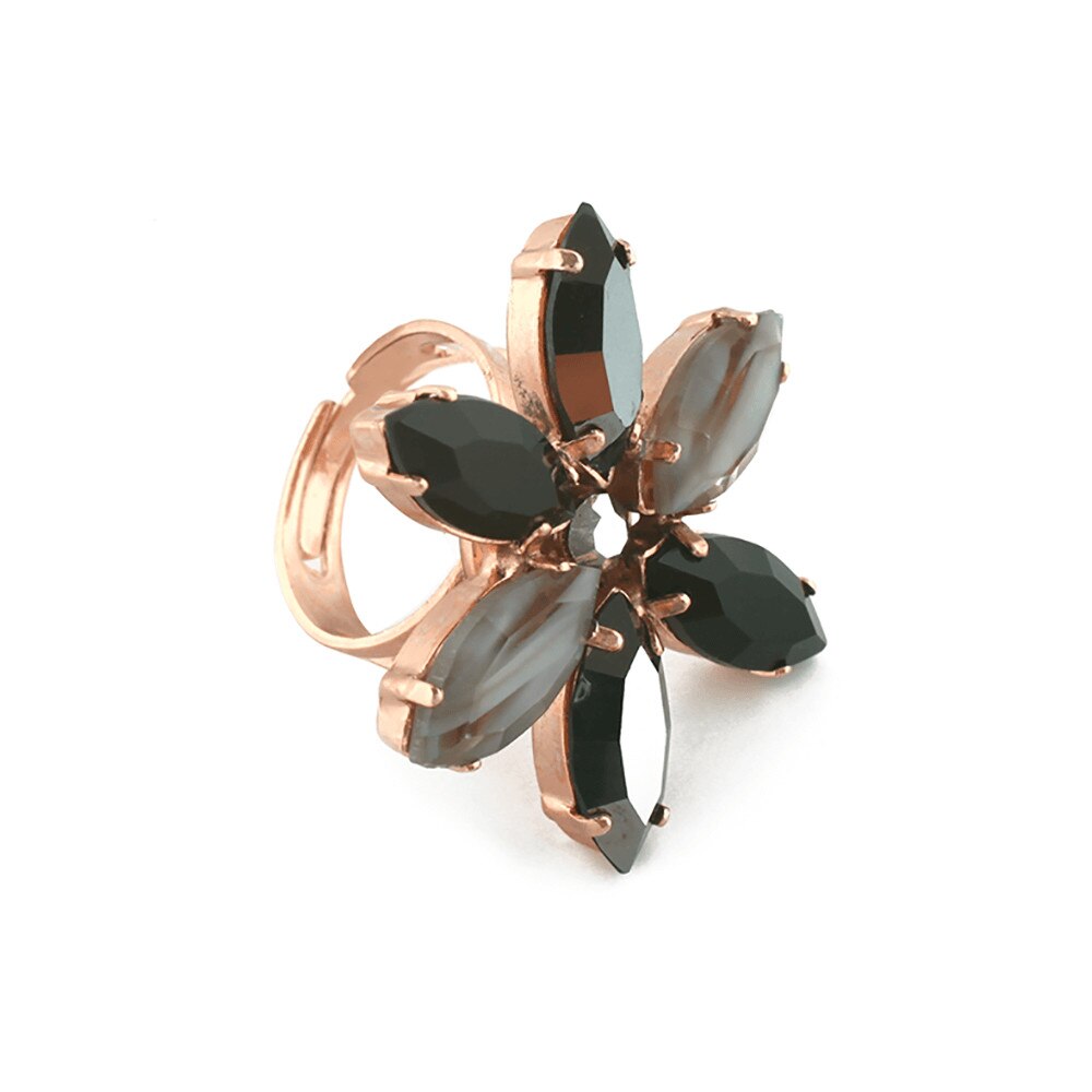 Inel placat cu Aur roz de 24K, Cristale, Black Diamond by Roxannes - Mariana Jewellery, Negru/Gri 7016-747rg