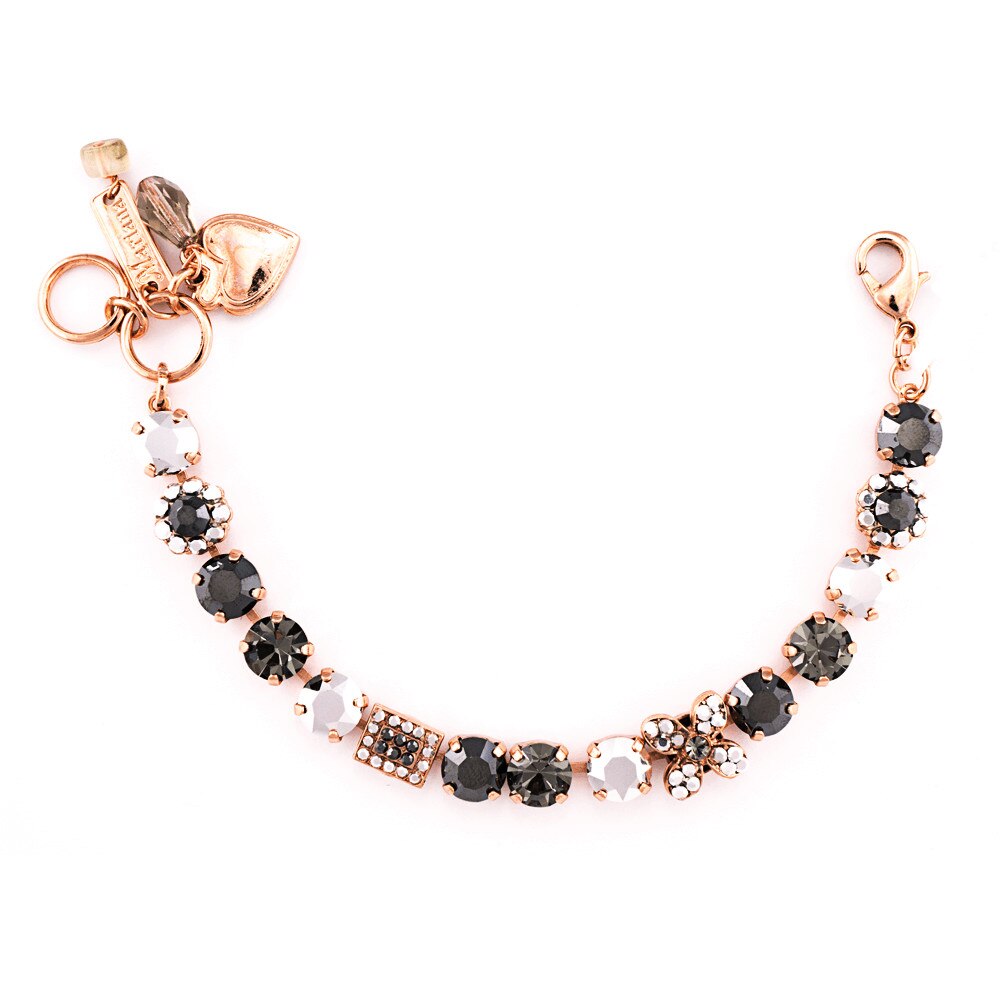 Bratara placata cu Aur roz de 24K, Cristale, Black Diamond by Roxannes - Mariana Jewellery, Negru/Gri 4068-747RG