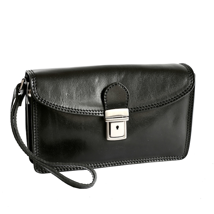 Borseta de mana de barbati din piele naturala vachetta, neagra, B117