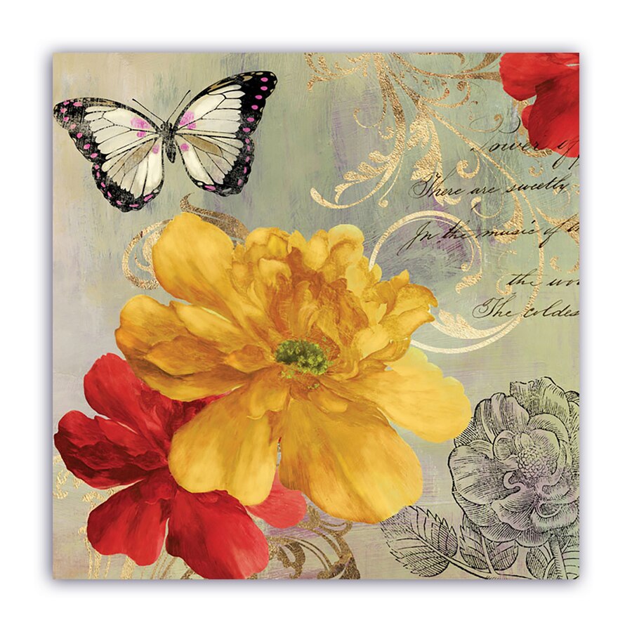 Tablou Canvas - Floral, Vintage, Fluture, 80 x 80 cm