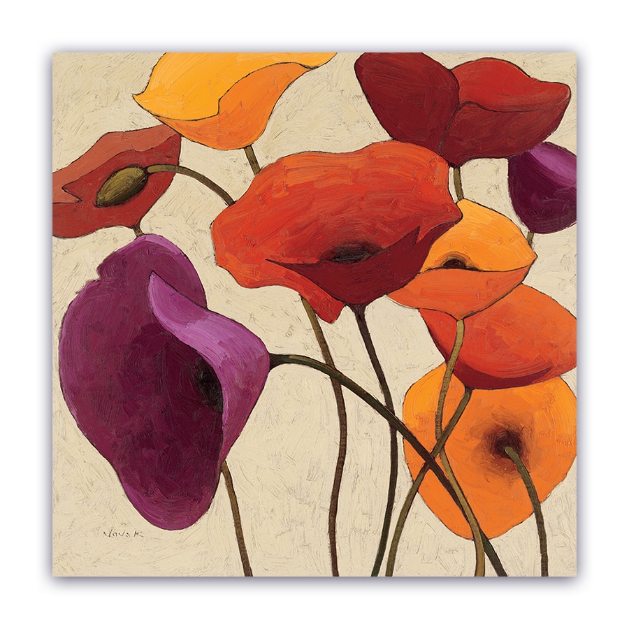 Tablou Canvas -Floral, Vintage, Papadie,Violet-Rosu, 100 x 100 cm