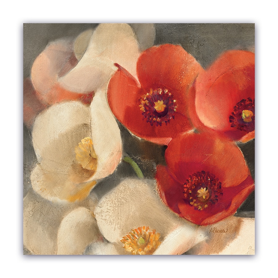 Tablou Canvas -Floral, Vintage, Papadie,Alb-Rosu, 100 x 100 cm