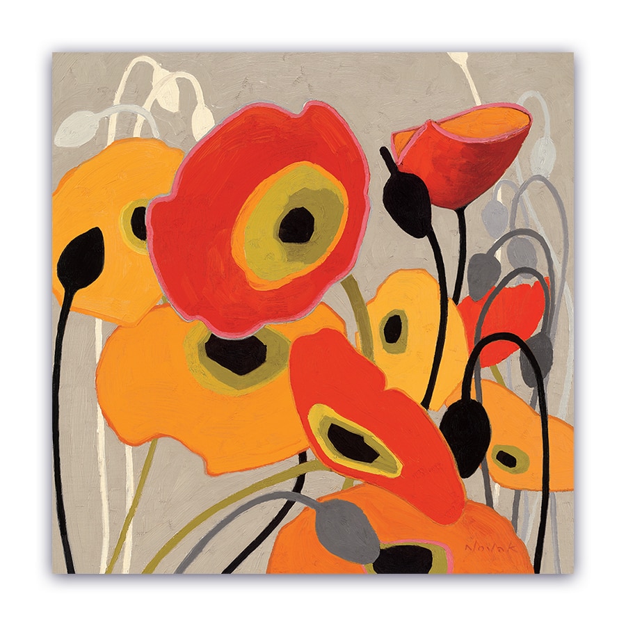 Tablou Canvas -Floral, Vintage, Papadie,Rosu-Galben, 100 x 100 cm