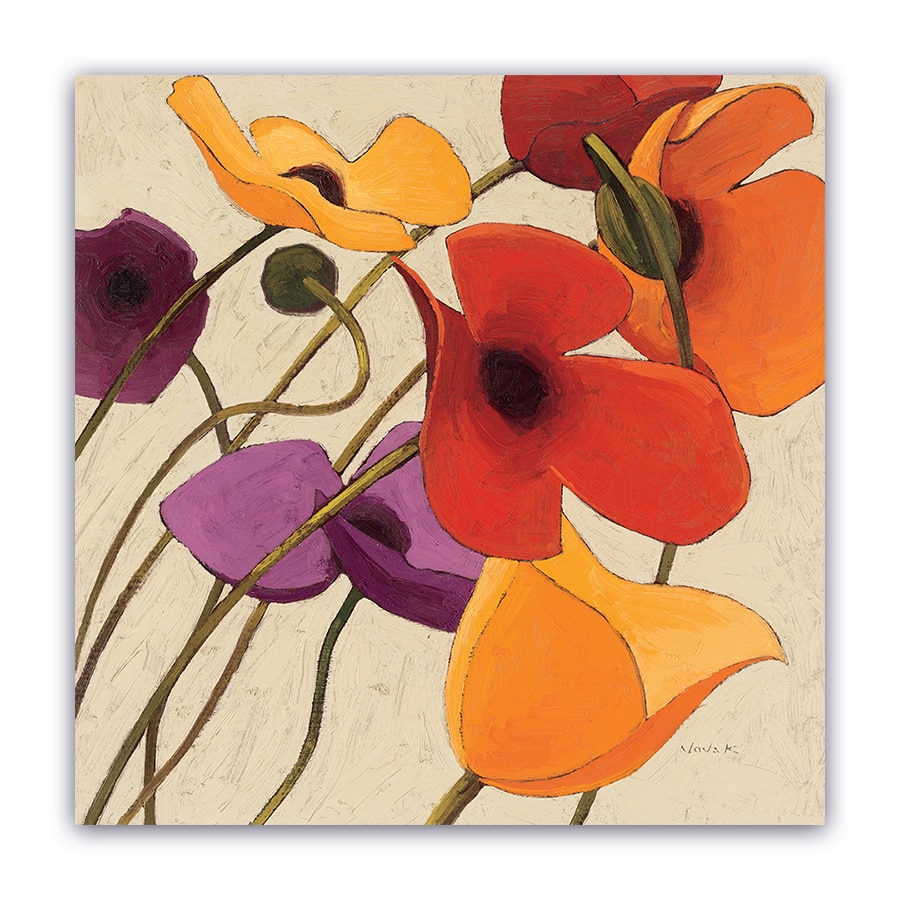 Tablou Canvas -Floral, Vintage, Papadie,Violet-Galben, 60 x 60 cm