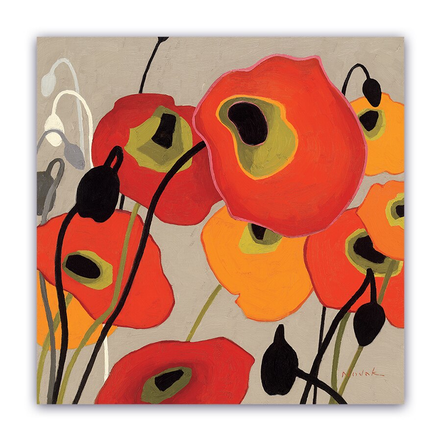 Tablou Canvas -Floral, Vintage, Papadii,Rosu-Galben, 100 x 100 cm