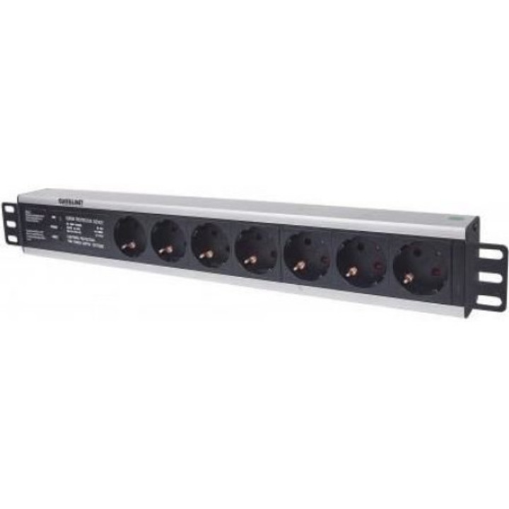 PDU pentru montaj in dulapul de server , Intellinet , 19'' 1.5U 250V/16A 7 prize 3m , negru cu argintiu