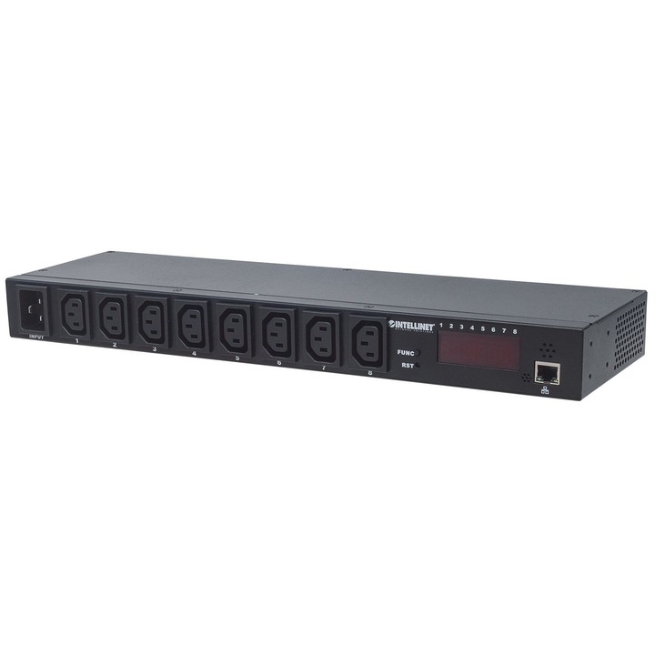 PDU pentru montaj in dulapul de server , Intellinet , 19'' 1U 110V/240V/16A 8 prize C13 , negru
