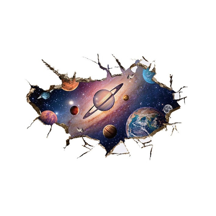 BV dekoratív matrica, lyuk a falon a kozmosz felé mintával, 85 cm, 68STK-1