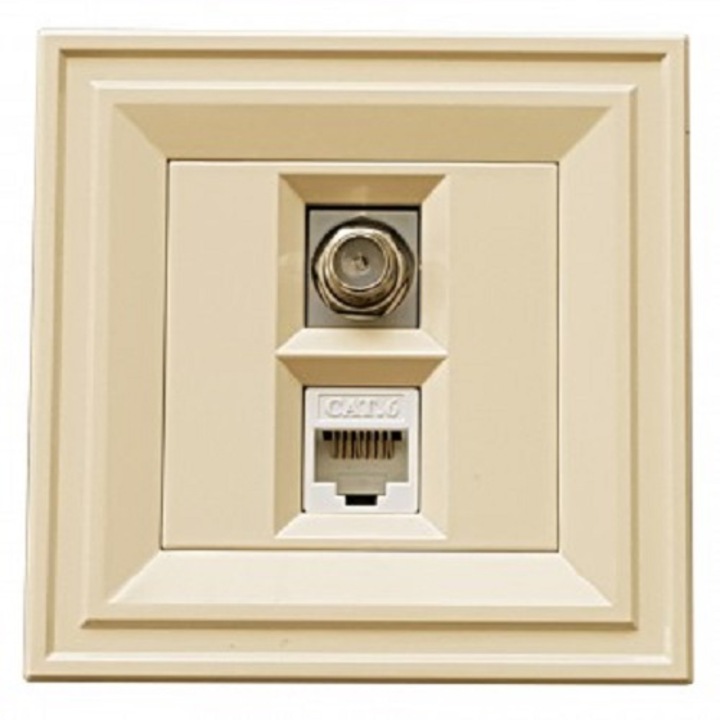 Телевизионна F-connector + Компютърна розетка Cat.6 RJ45 LB Light CLASSIC крем