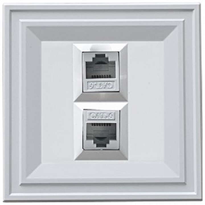 Телефонна Cat.3 RJ45 + Компютърна розетка Cat.6 RJ45 LB Light CLASSIC бял
