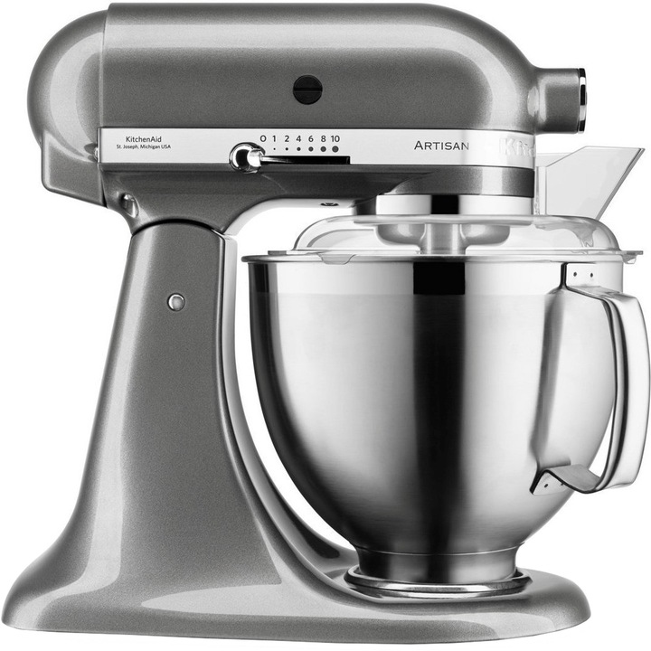 KitchenAid 5KSM185PSEMS mixer, Artisan Elegance modell, 300 W, 4,8 literes tál, ezüst