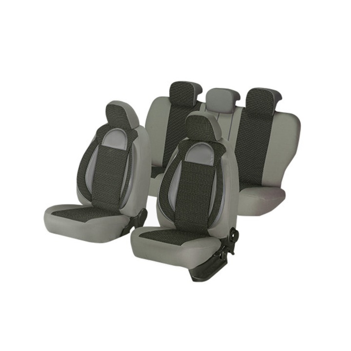 Универсални калъфи за автомобилни седалки, Racing Edition, SMARTIC® вложки Екологична кожа+текстил, 11 части, сиво