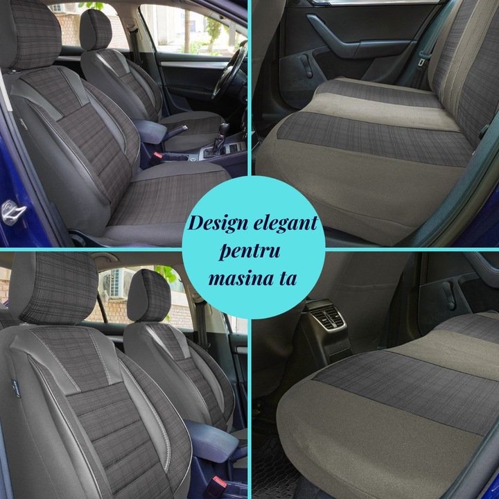 Huse scaune auto Smartic®, Luxury, 11 piese, compatibile cu airbag, rabatabile, 3 straturi de material, gri