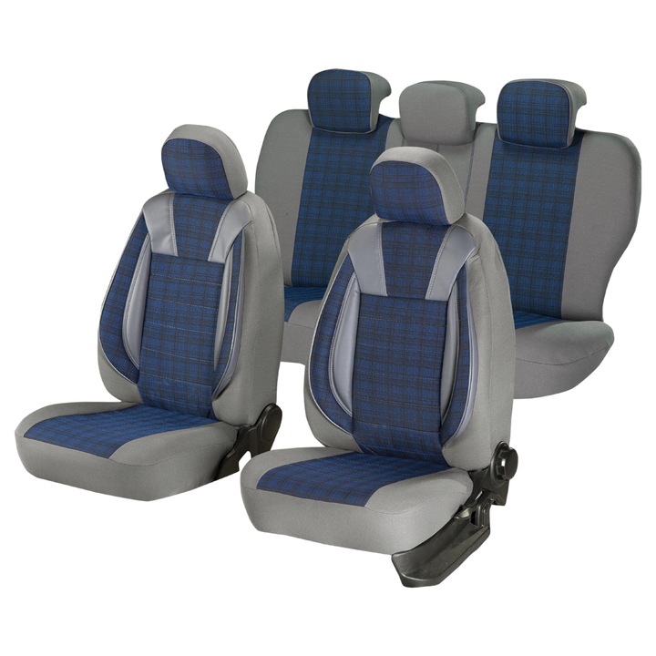 Set huse scaune auto Smartic®, Luxury, 11 piese, compatibile cu airbag, rabatabile, 3 straturi de material, albastru