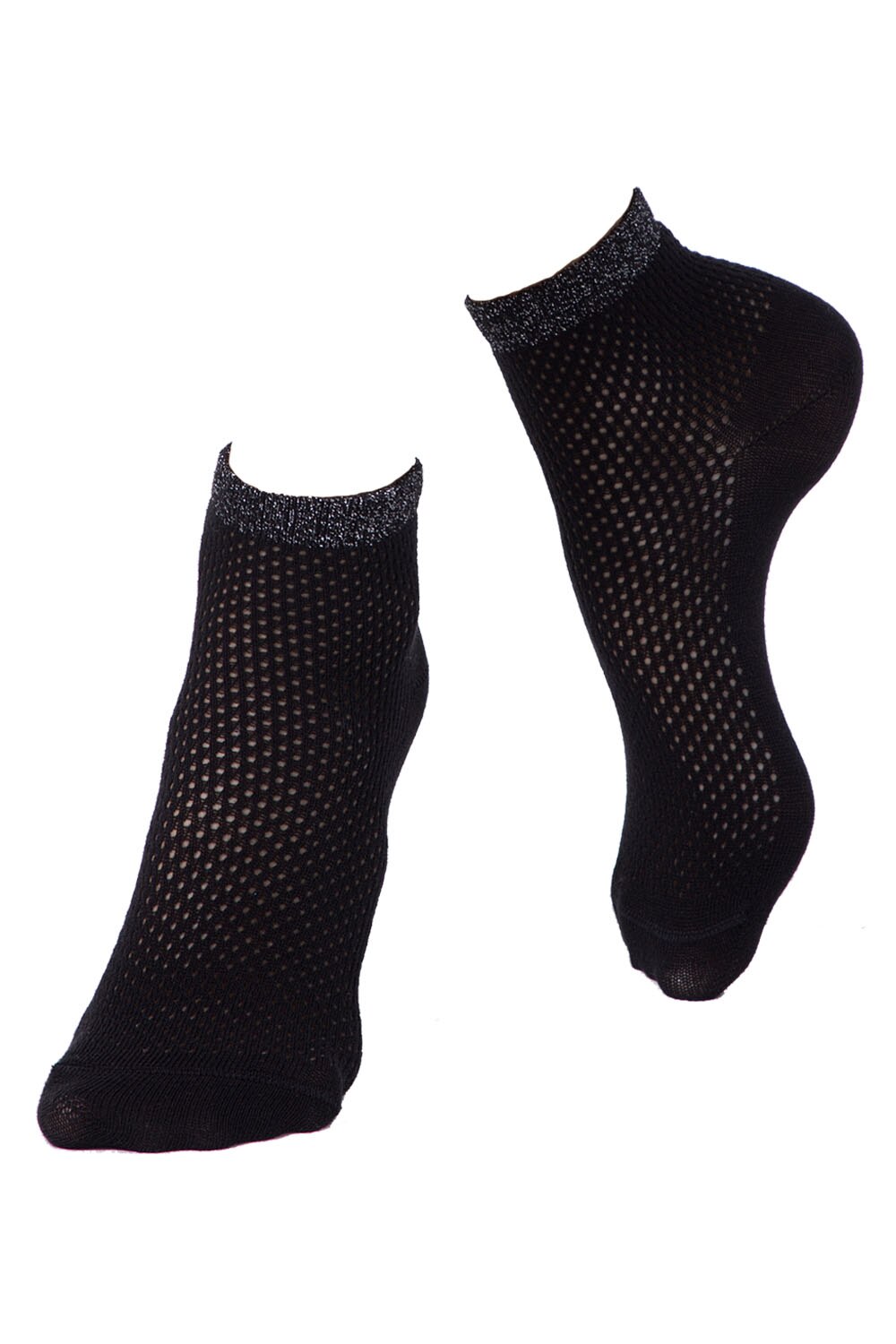 Sosete subtiri de bumbac cu plasa si lurex, Conte Elegant Ajour 077, Negru 36-37