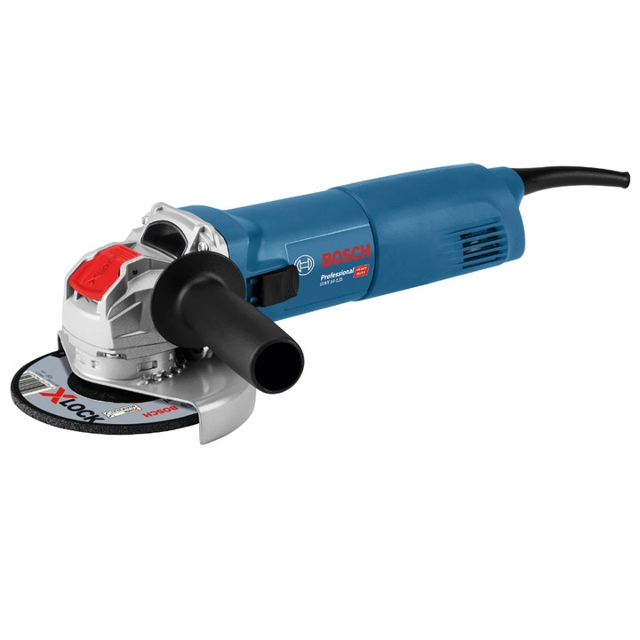 Polizor unghiular Bosch Professional X-Lock GWX 14-125, 1400 W, 11.000 RPM, 125 mm diametru disc + cutie + maner auxiliar + aparatoare de protectie