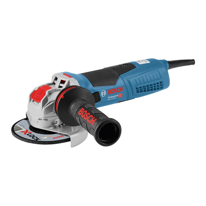 Polizor unghiular Bosch Professional X-Lock GWX 17-125 S, 1700 W, 11.500 RPM, 125 mm diametru disc + cutie + maner suplimentar + aparatoare de protectie