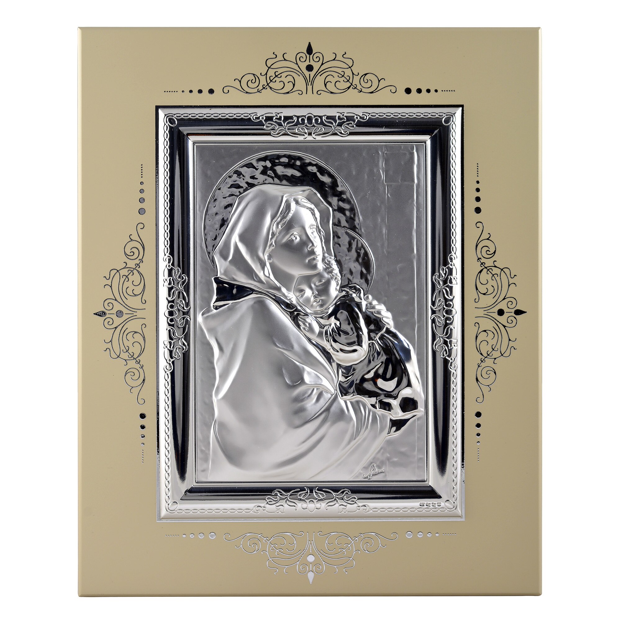 Icoana placata cu argint - Fecioara Maria cu pruncul Iisus - Varianta mantie, drept, 3/3