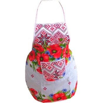 Sort de bucatarie din bumbac 100% Casa Gino®, cu buzunar, marime universala, cordon de prindere lung, Motive traditionale si maci Sort de bucatarie din bumbac 100% Casa Gino®, cu buzunar, marime universala, cordon de prindere lung, Motive traditionale si maci