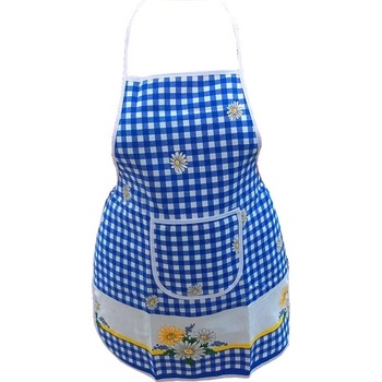 Sort de bucatarie din bumbac 100% Casa Gino®, cu buzunar, marime universala, cordon de prindere lung, Carouri albastre si margarete Sort de bucatarie din bumbac 100% Casa Gino®, cu buzunar, marime universala, cordon de prindere lung, Carouri albastre si margarete