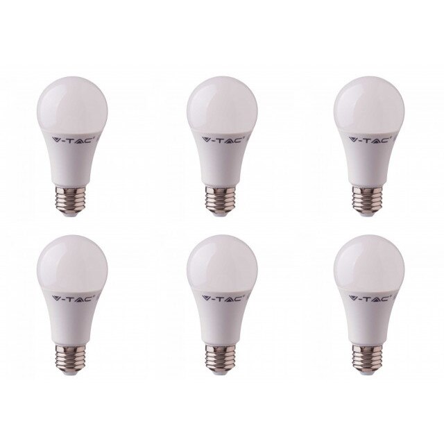 Set 6 becuri led chip Samsung 9W(60W), E27, 806 lm, A+, lumina calda, V-TAC