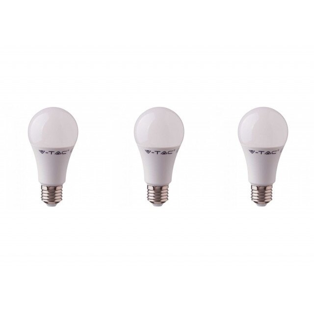 Set 3 becuri led chip Samsung 9W(60W), E27, 806 lm, A+, lumina alba naturala V-TAC