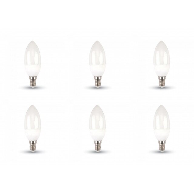 Set 6 becuri led E14 lumanare, chip Samsung, 5.5W(40W), 470lm, A+, lumina calda, V-TAC