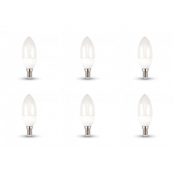 Set 6 becuriled E14 lumanare, chip Samsung, 5.5W(40W), 470lm, A+, lumina rece, V-TAC Set 6 becuriled E14 lumanare, chip Samsung, 5.5W(40W), 470lm, A+, lumina rece, V-TAC