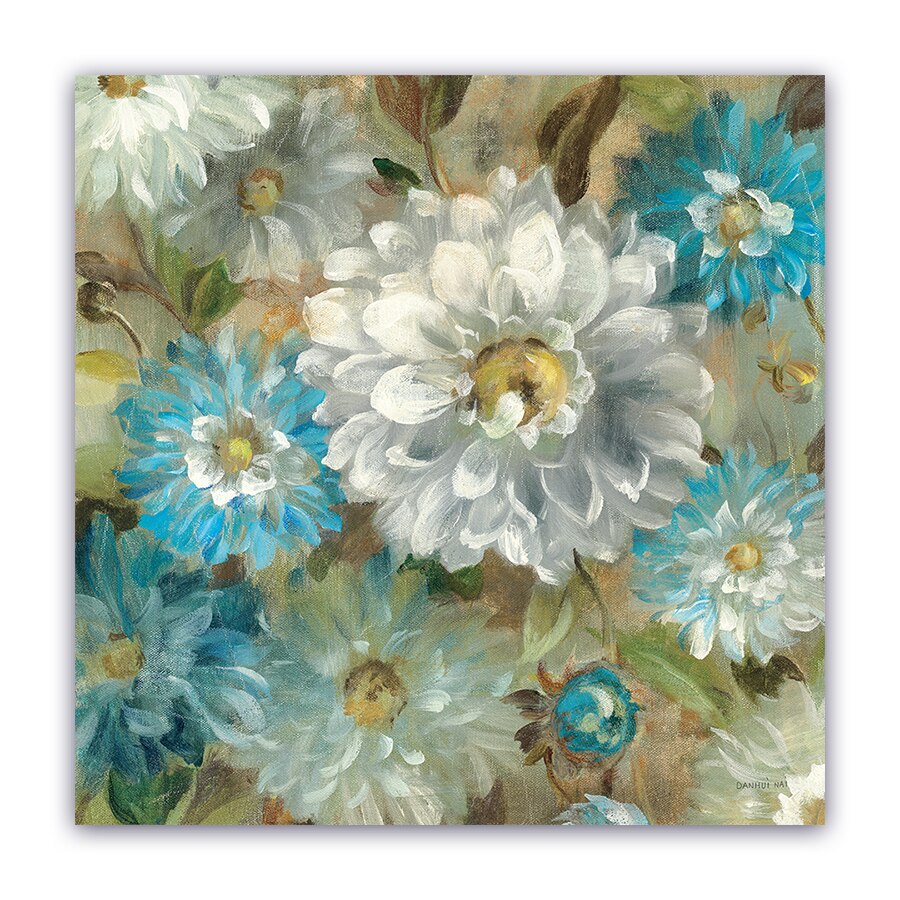 Tablou Canvas - Vintage, Flori, Alb-Albastru, 100 x 100 cm