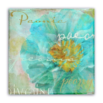 Tablou Canvas - Vintage, Floral, Bujori, Albastru, 100 x 100 cm Tablou Canvas - Vintage, Floral, Bujori, Albastru, 100 x 100 cm