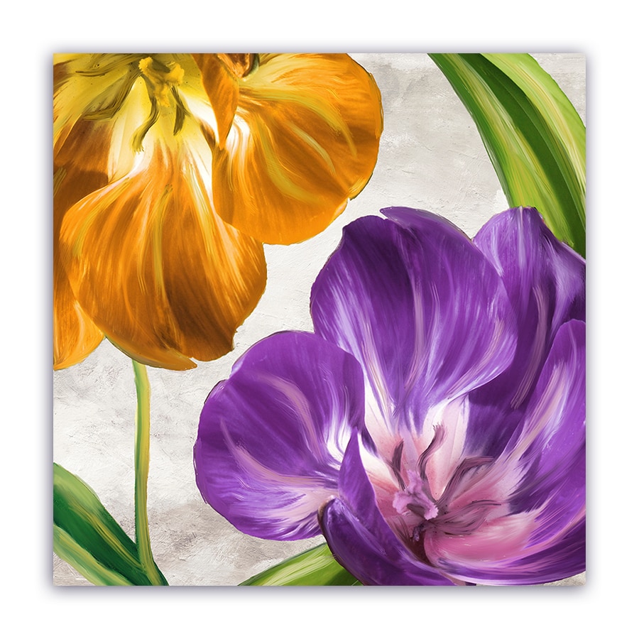 Tablou Canvas - Vintage, Flori, Lalele, Mov-Portocaliu, 100 x 100 cm