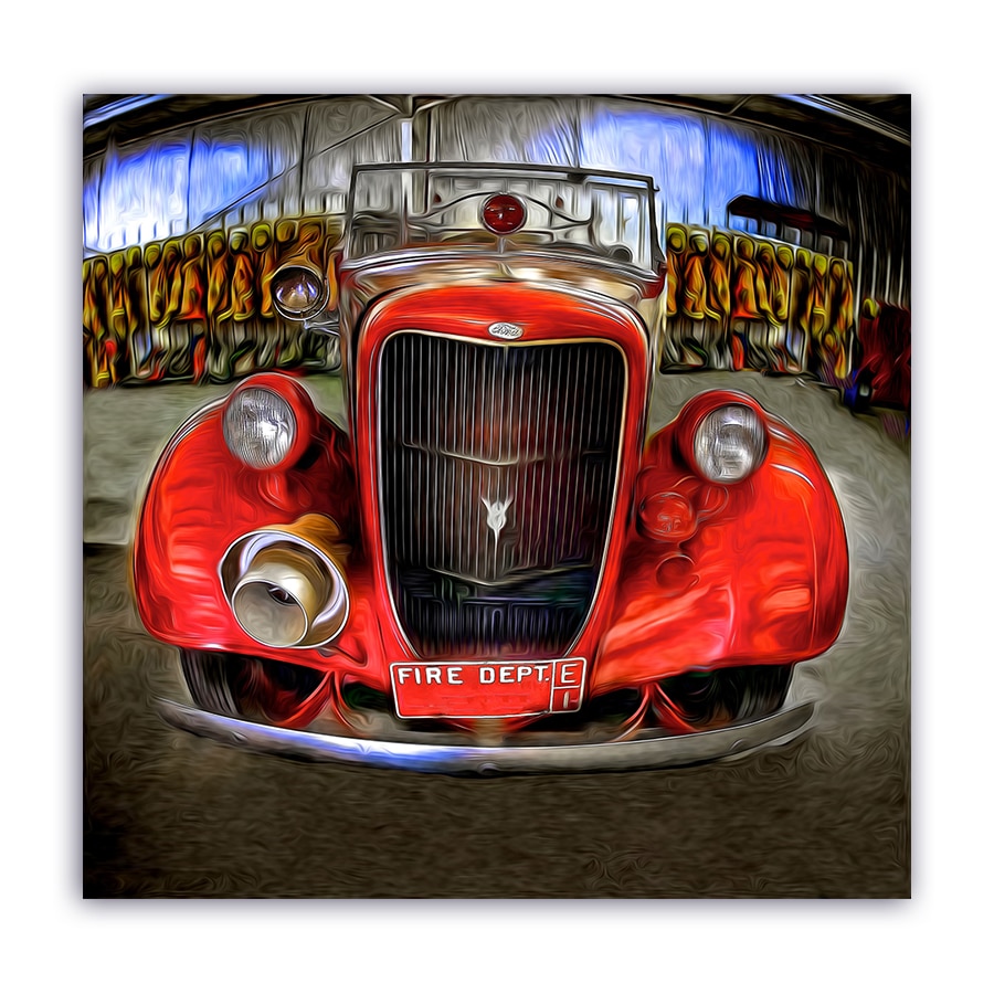 Tablou Canvas - Masina, Retro, Pompier, Rosu, 100 x 100 cm