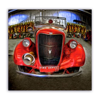 Tablou Canvas - Masina, Retro, Pompier, Rosu, 100 x 100 cm Tablou Canvas - Masina, Retro, Pompier, Rosu, 100 x 100 cm