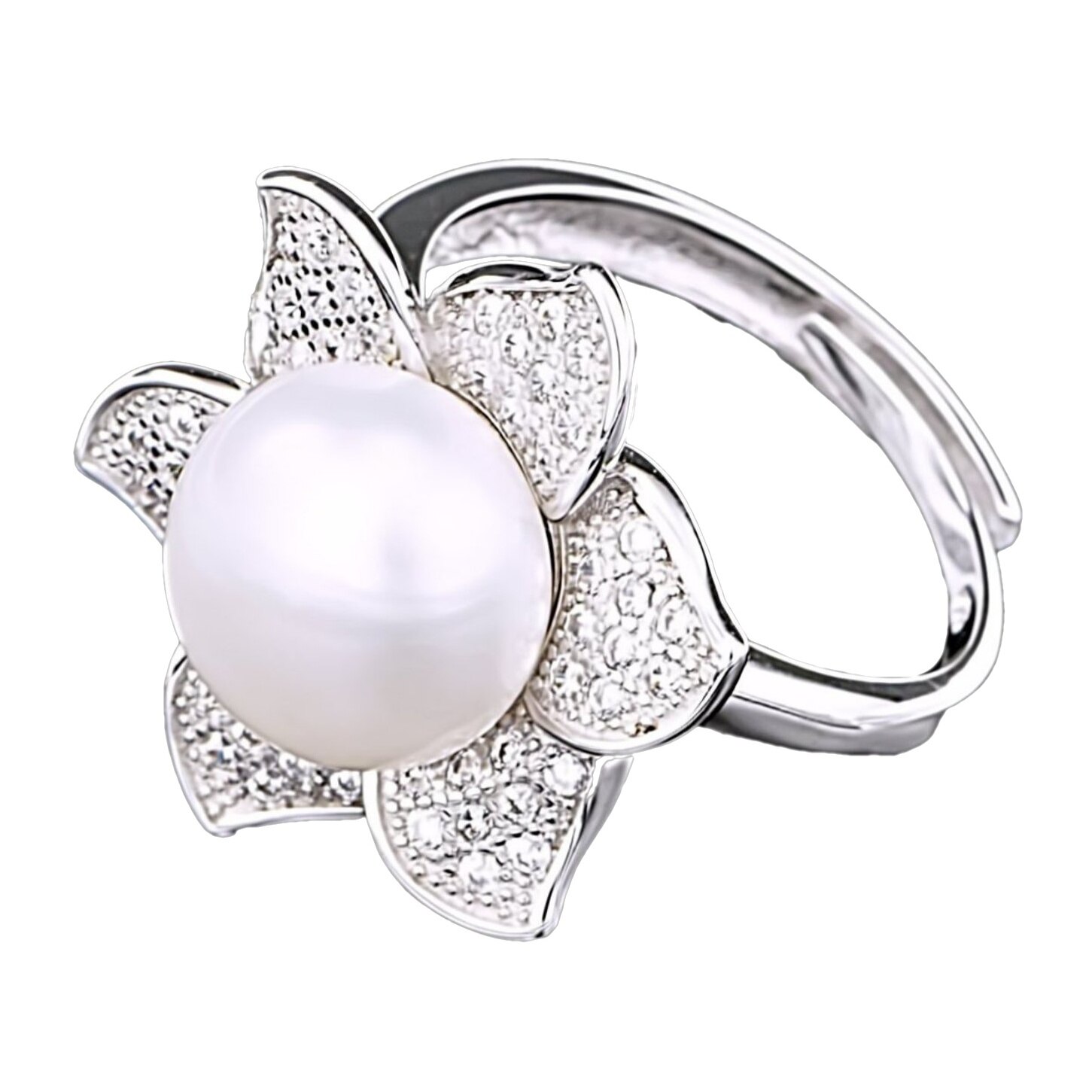 Inel din Argint 925 cu Perla Naturala si Diamante, Sunflower White