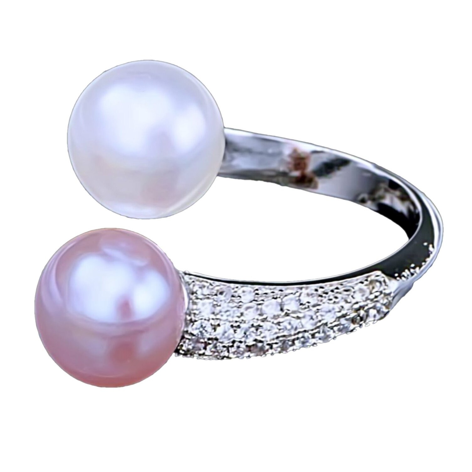 Inel din Argint 925 cu Perle Naturale si Diamante, Raffaella Purple & White