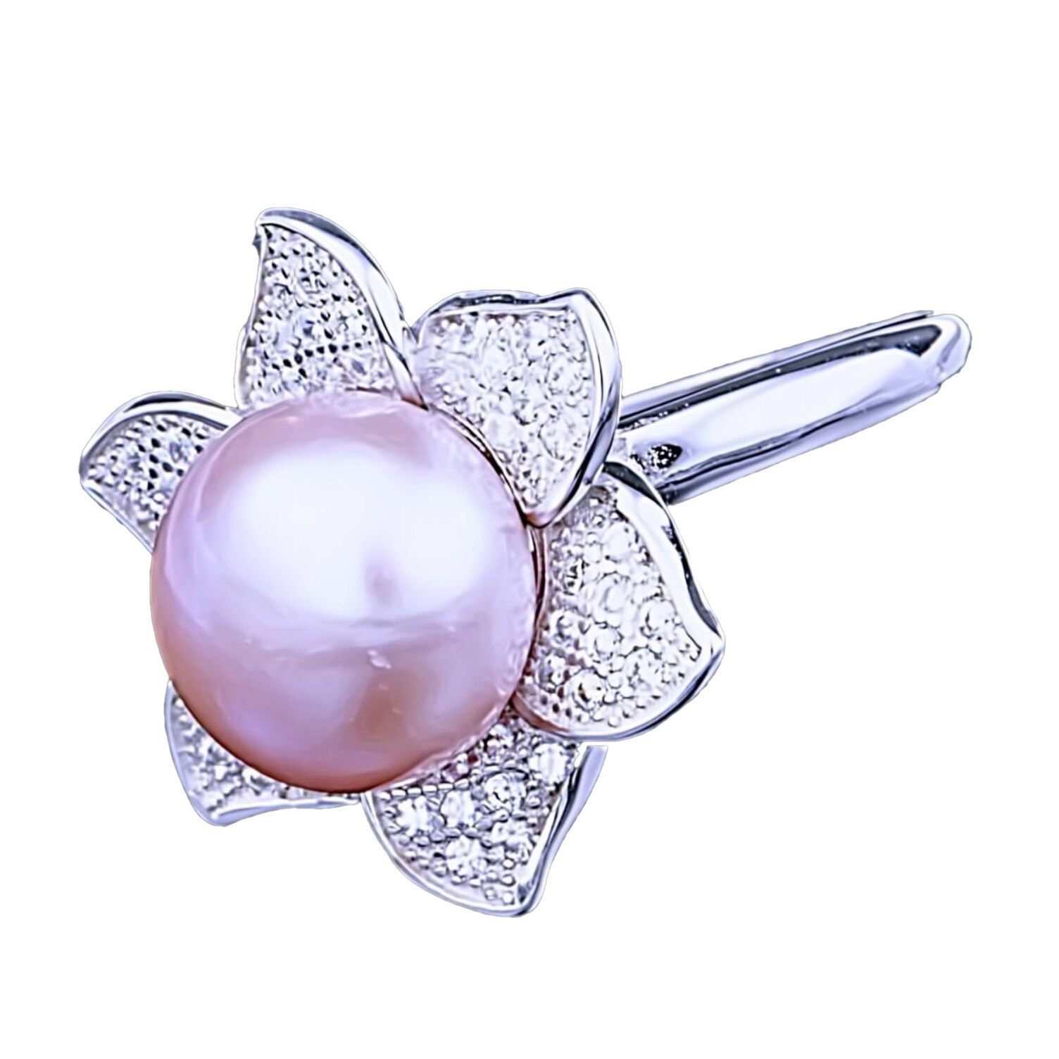 Inel din Argint 925 cu Perla Naturala si Diamante, Sunflower Purple