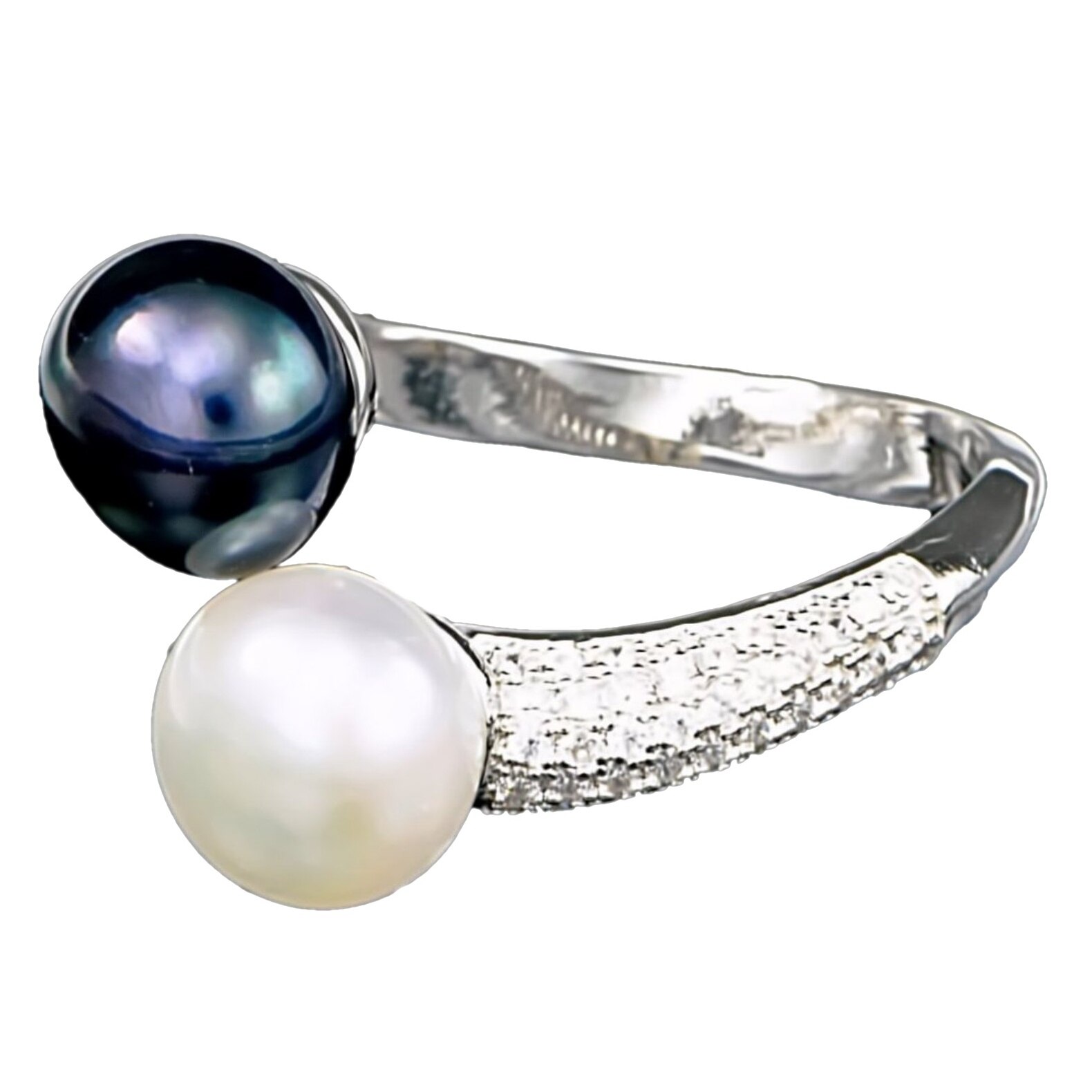 Inel din Argint 925 cu Perle Naturale si Diamante, Raffaella Black & White