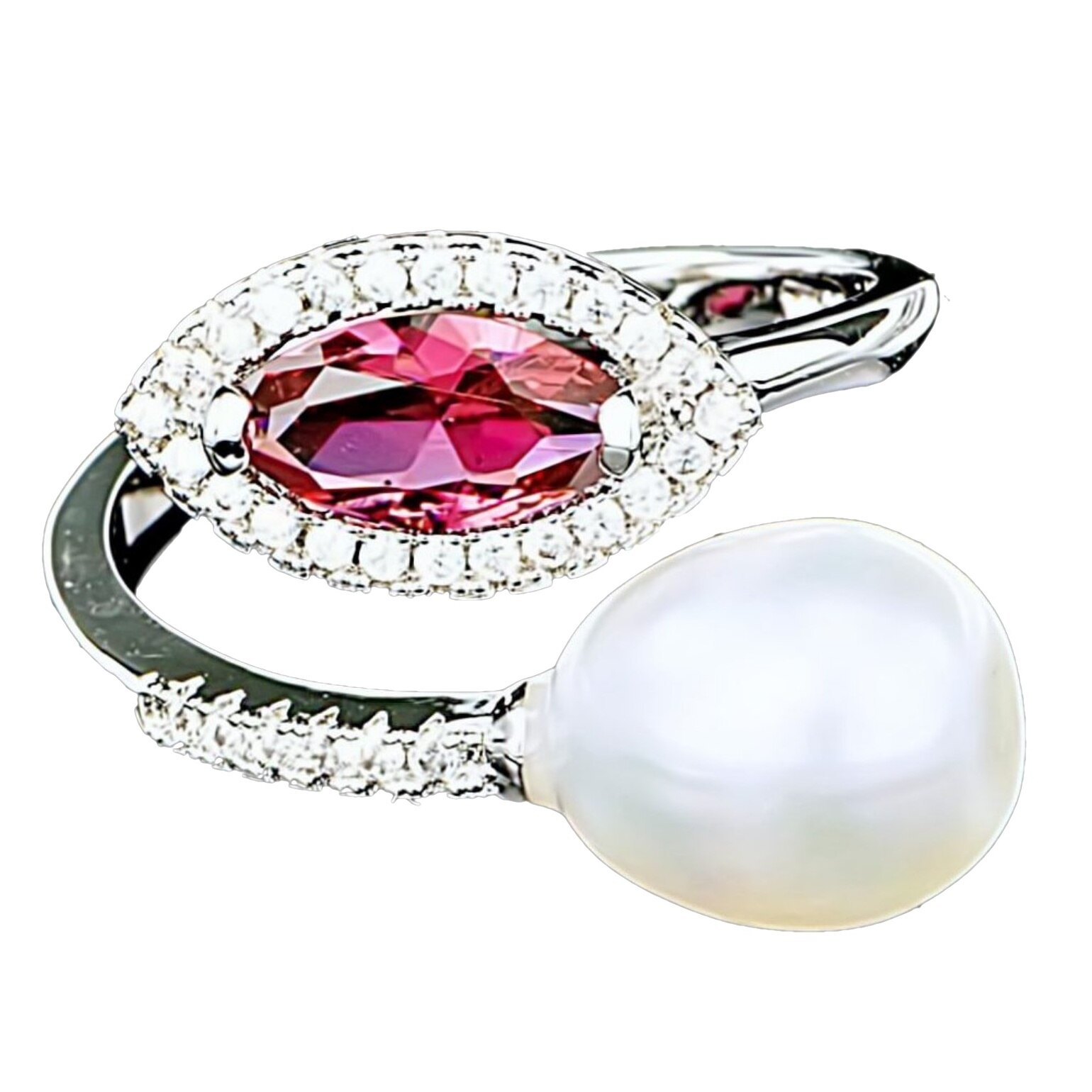 Inel din Argint 925 cu Perla Naturala si Diamante, Lara
